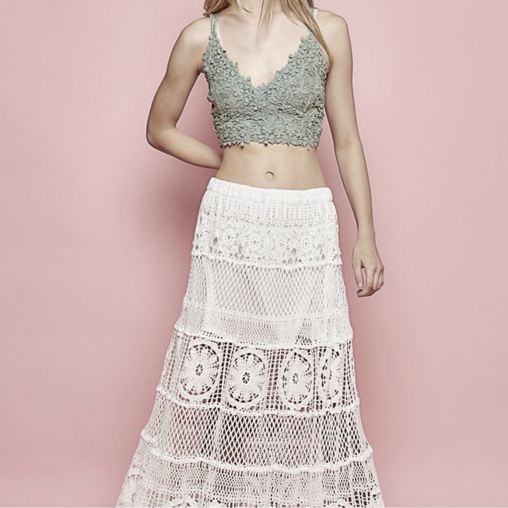 POL crochet Elegant Cream Crochet Skirt